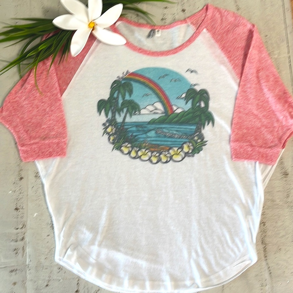 Rip Curl Heather Brown Dolman Sleeve Rainbow Hawaii Surf Shirt Tee